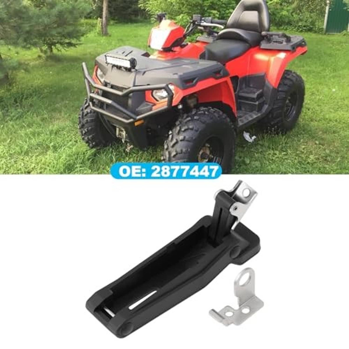 ATV front storage rack latch kit; black rubber latch with silver hardware, OE 2877447
