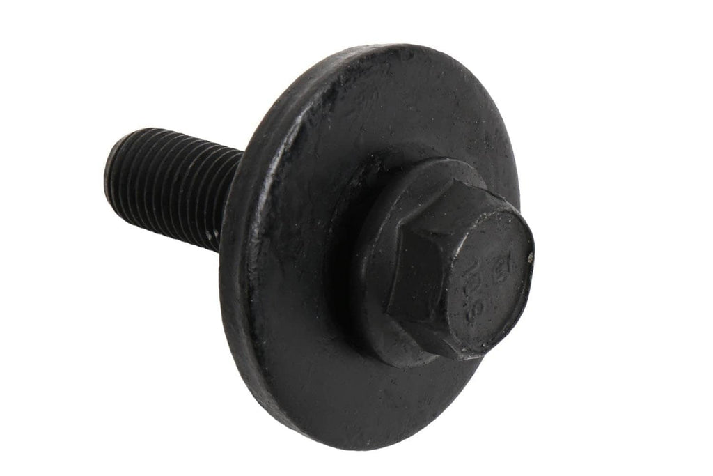 Crankshaft balancer bolt with round flange and external threads