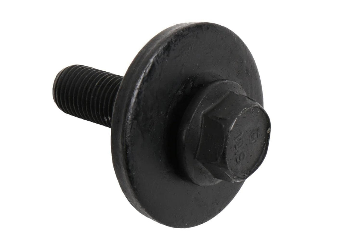 Crankshaft balancer bolt with round flange and external threads