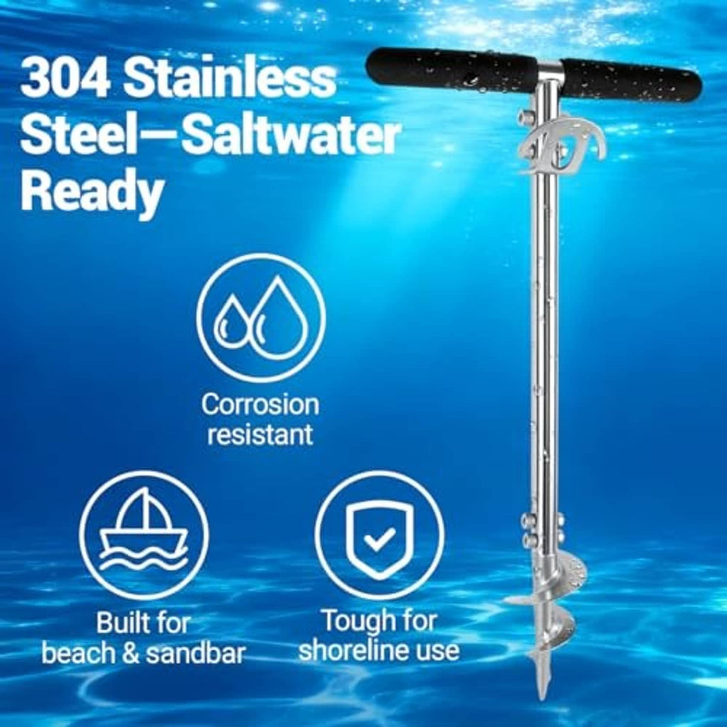 304 stainless steel anchor pole with black T-handle and helical screw