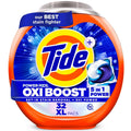Tide Oxi Boost Power Pods detergent pac container, blue-and-orange 32 XL count