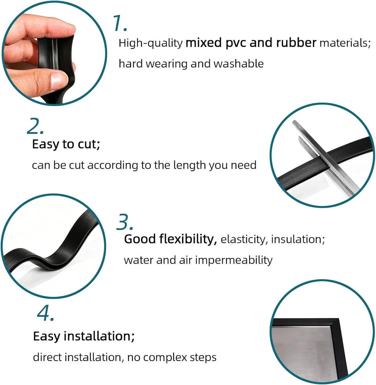 Black U-channel rubber edge trim strip, flexible protector that can be cut to length