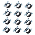 Set of black rubber split-ring pipe hangers with galvanized bolts, 12-pack