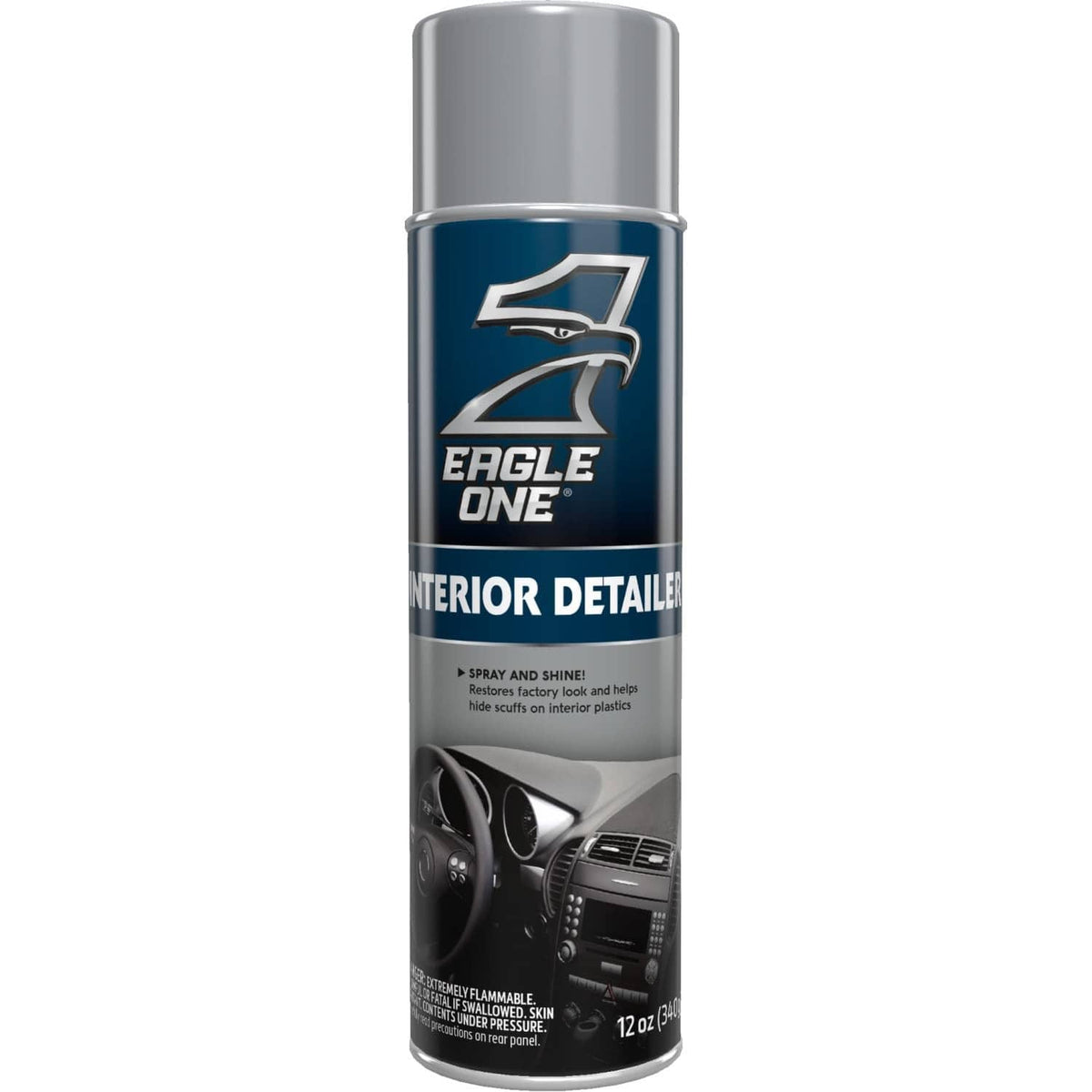 Interior detailer spray bottle with Eagle One logo and front label