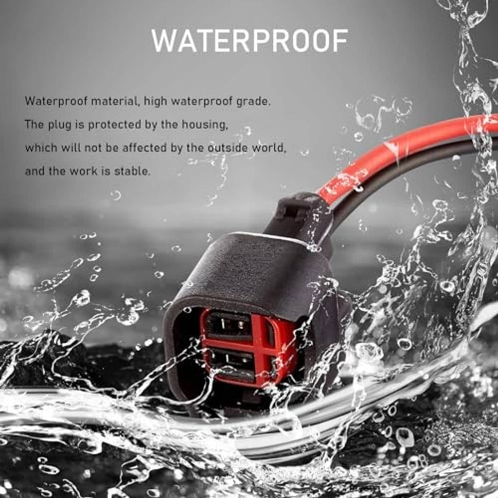 Waterproof car injector connector plug with red dual ports and red wire leads