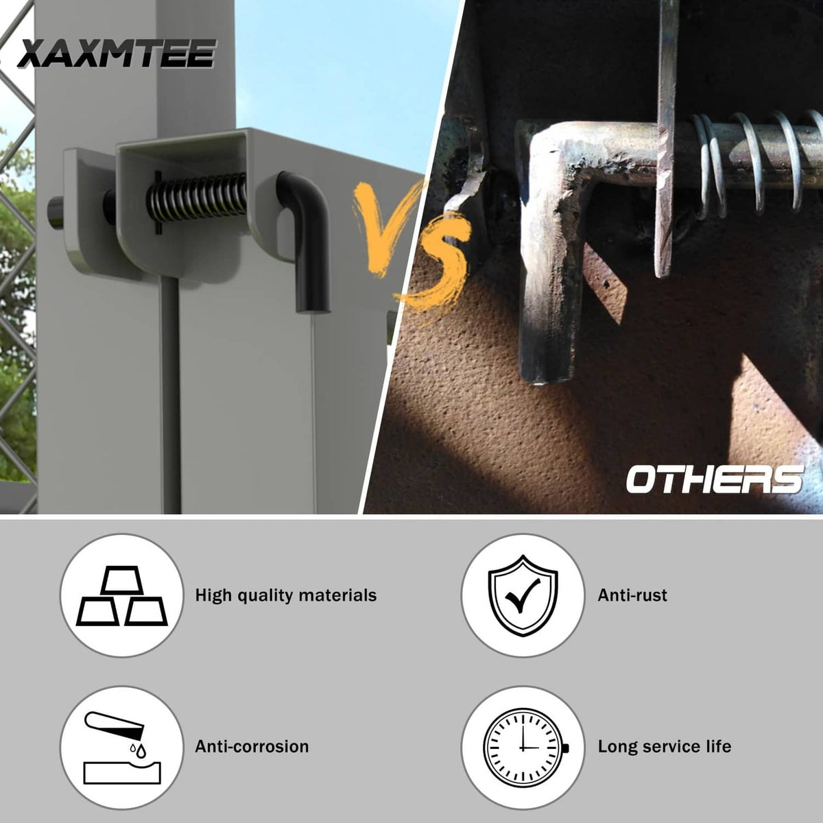 Trailer gate spring latch kit close-up: black handle, coil spring, and mounting bracket
