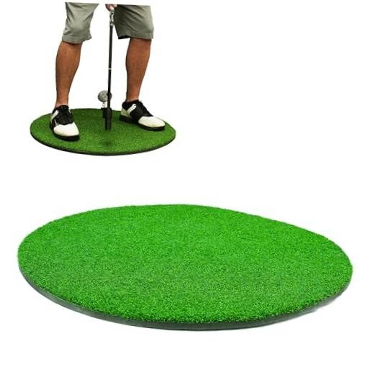 Round green synthetic grass golf mat with foam base for VR hitting and putting