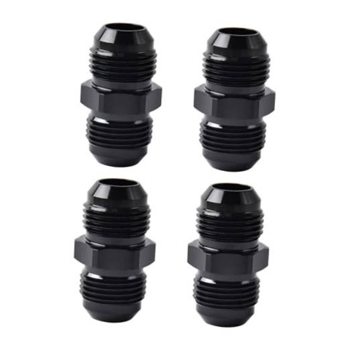 Black 10AN male-to-male flare coupler straight union fuel hose fitting, 4-pack