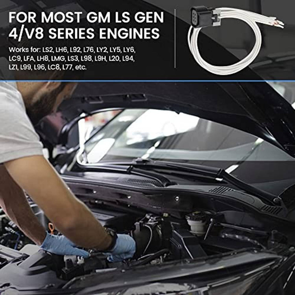 Throttle body wiring harness with black connector and white leads for engine installation