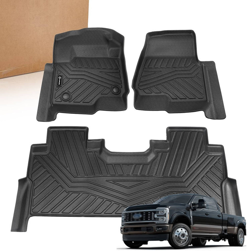 Black molded rubber floor liner set with front mats and rear mat with raised grooves