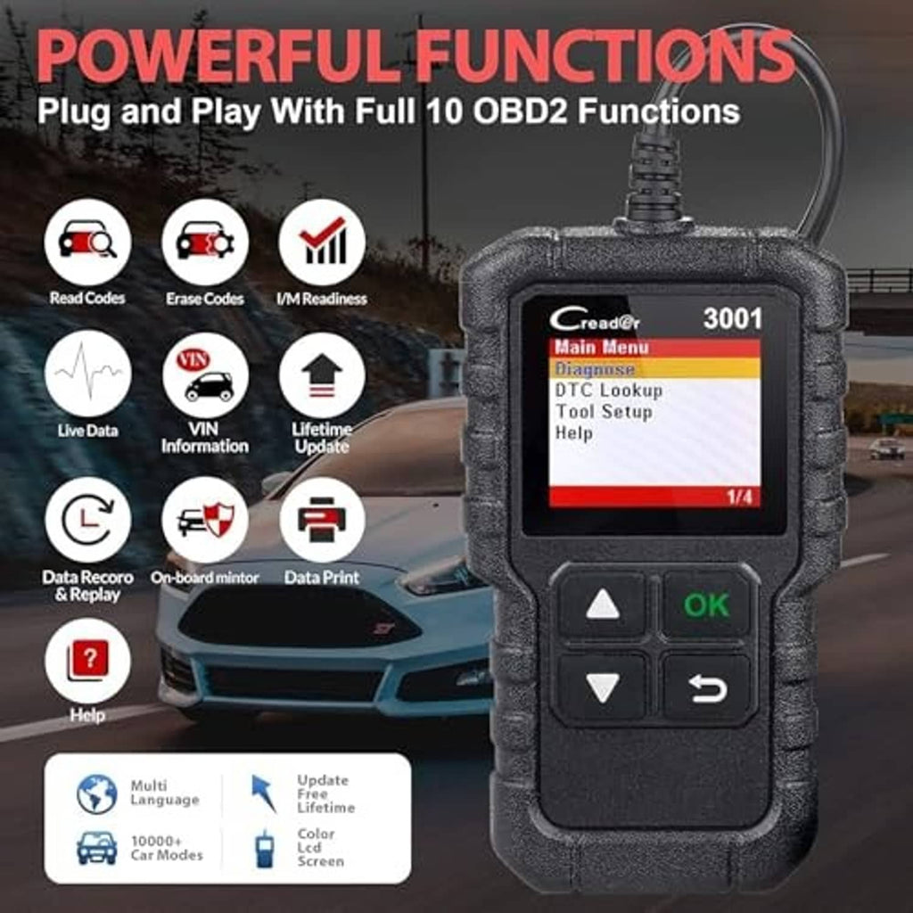 Launch Creader 3001 OBD2 scanner with full OBD2 functions icons