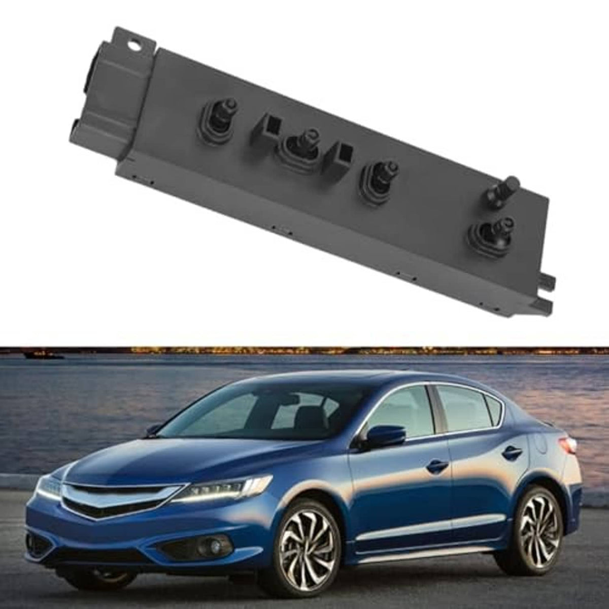 Black power seat switch panel with five buttons and side tabs, front right passenger side