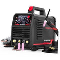Pulsed TIG welder with large LED display, front controls, and TIG torch
