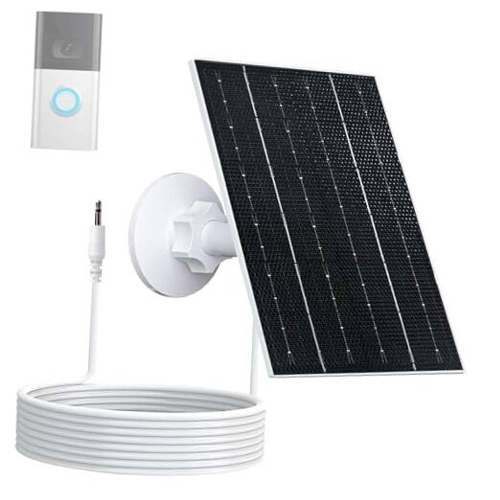Solar charging kit with black solar panel, wall mount, and coiled charging cable