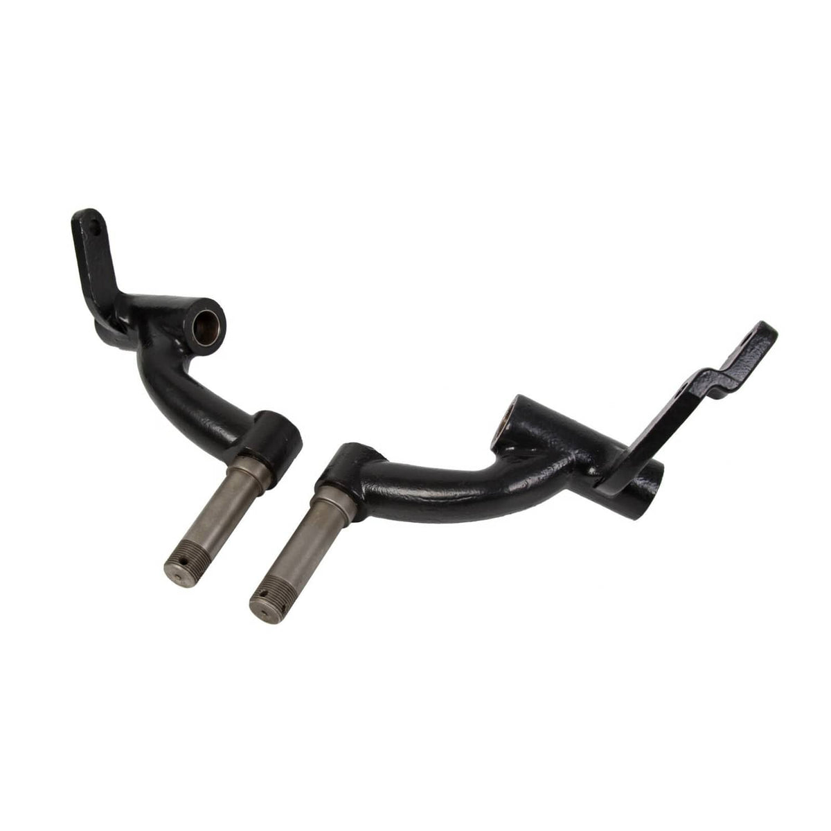 Curved black suspension arms with silver threaded rods and side mounting tabs