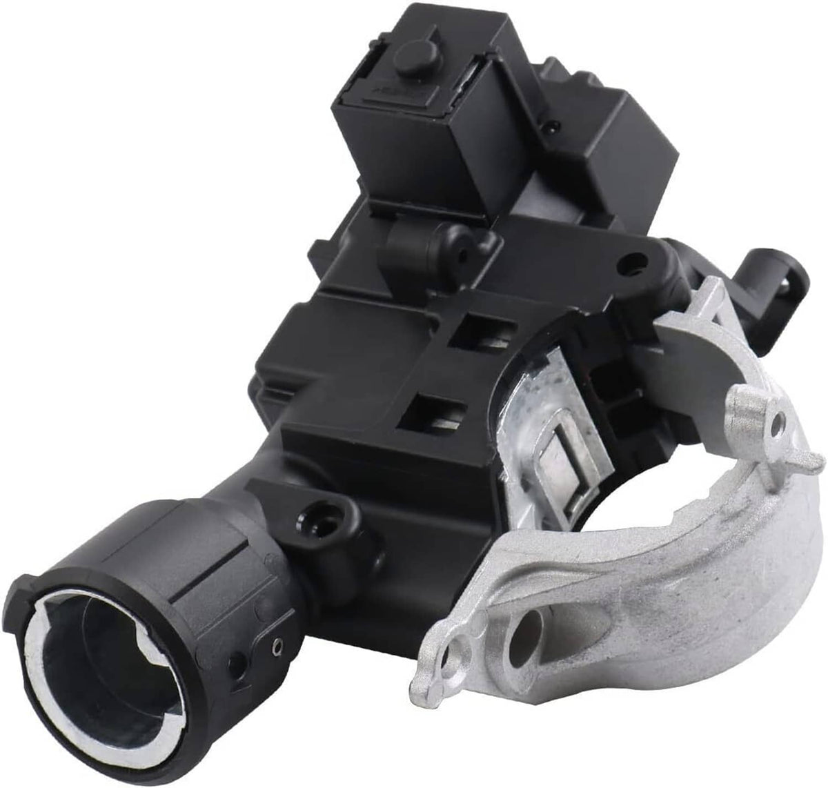 Ignition lock housing assembly with black plastic module and silver metal lever