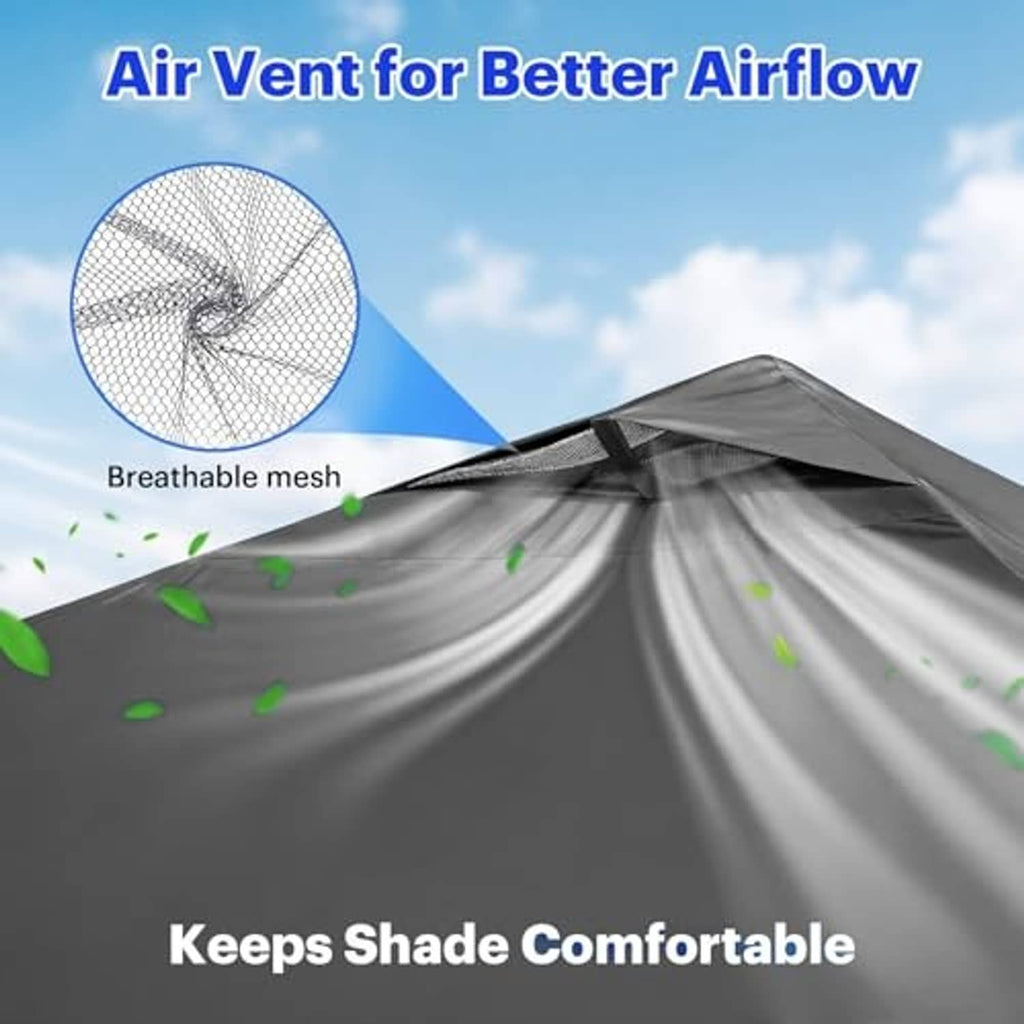 Dark gray canopy top fabric with air vent mesh panel