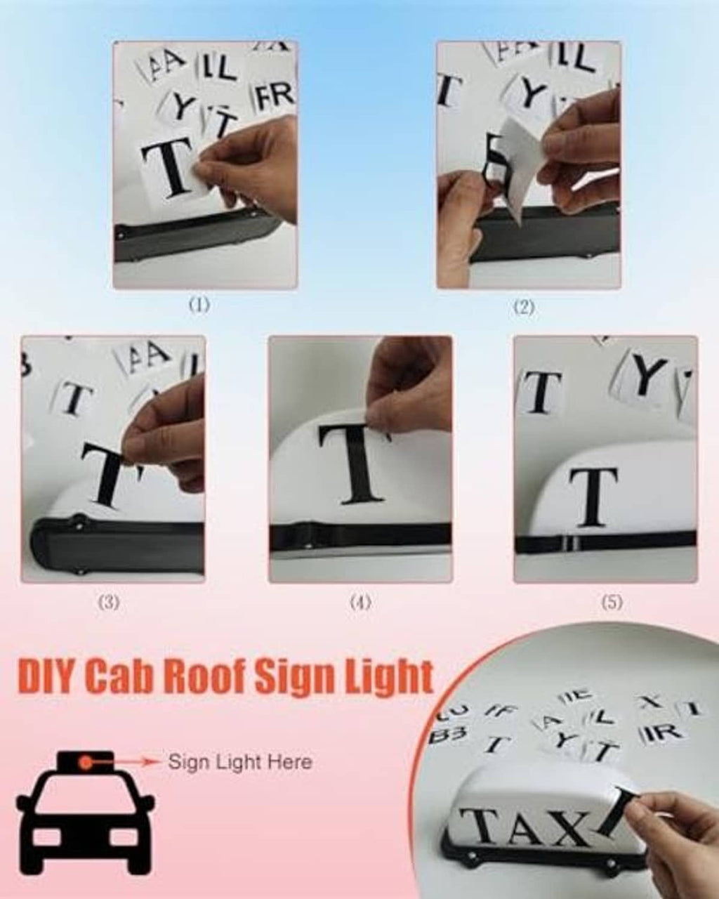 DIY car roof sign light with hands placing letter tiles on the light panel