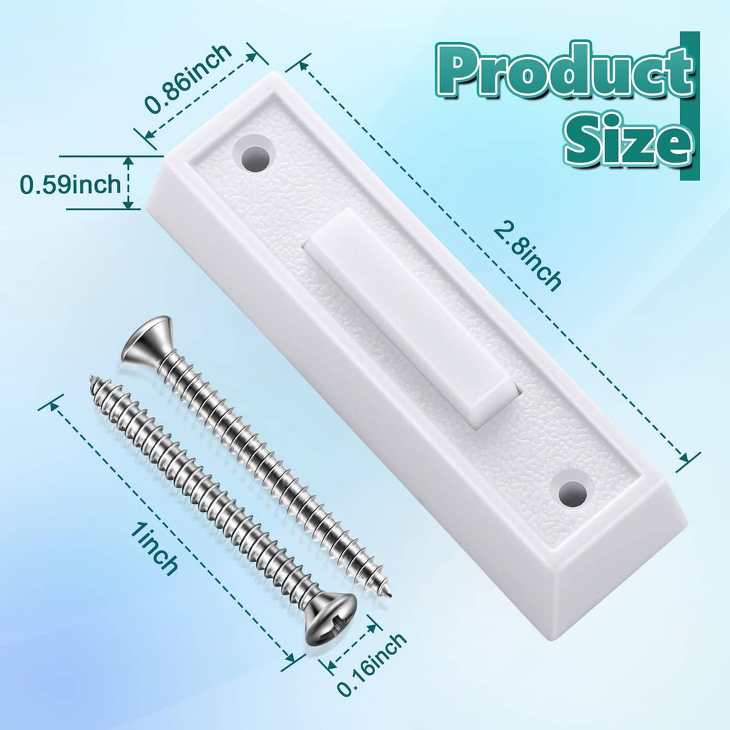 White wired doorbell button with mounting screws and spring terminals