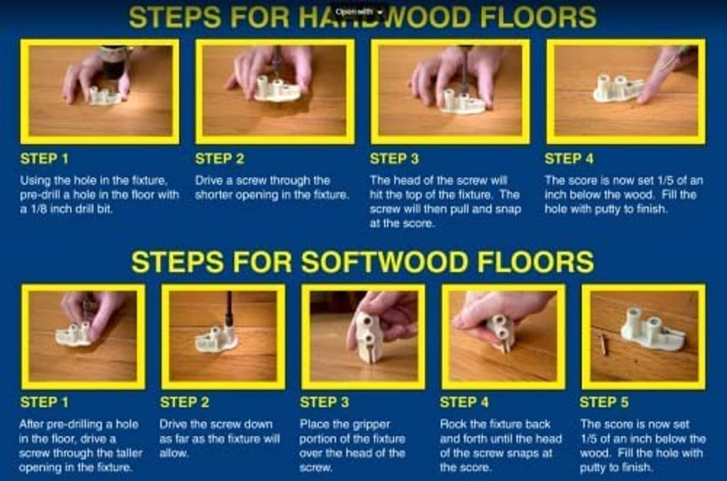 Installation steps diagram for snap fastener kit for wood floors