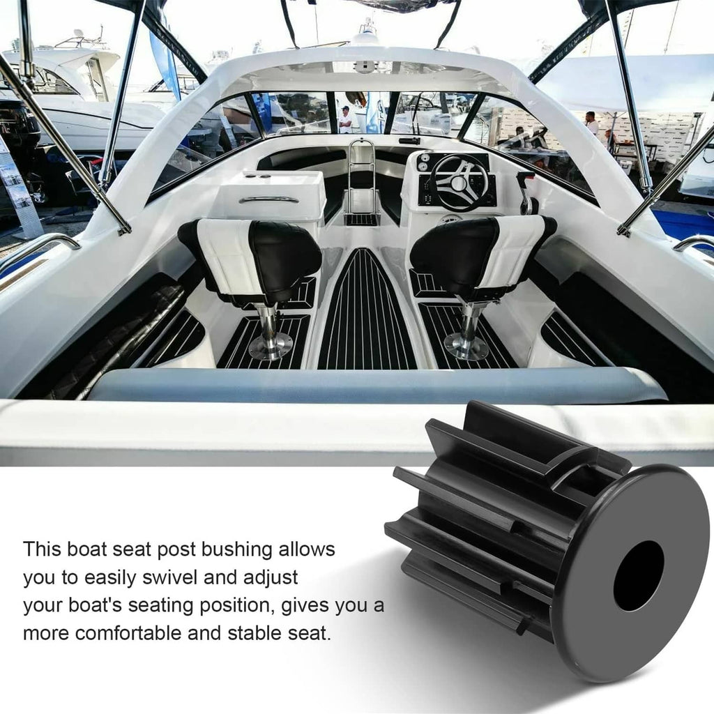 Black boat seat post bushing adapter, cylindrical ridged piece with end hole