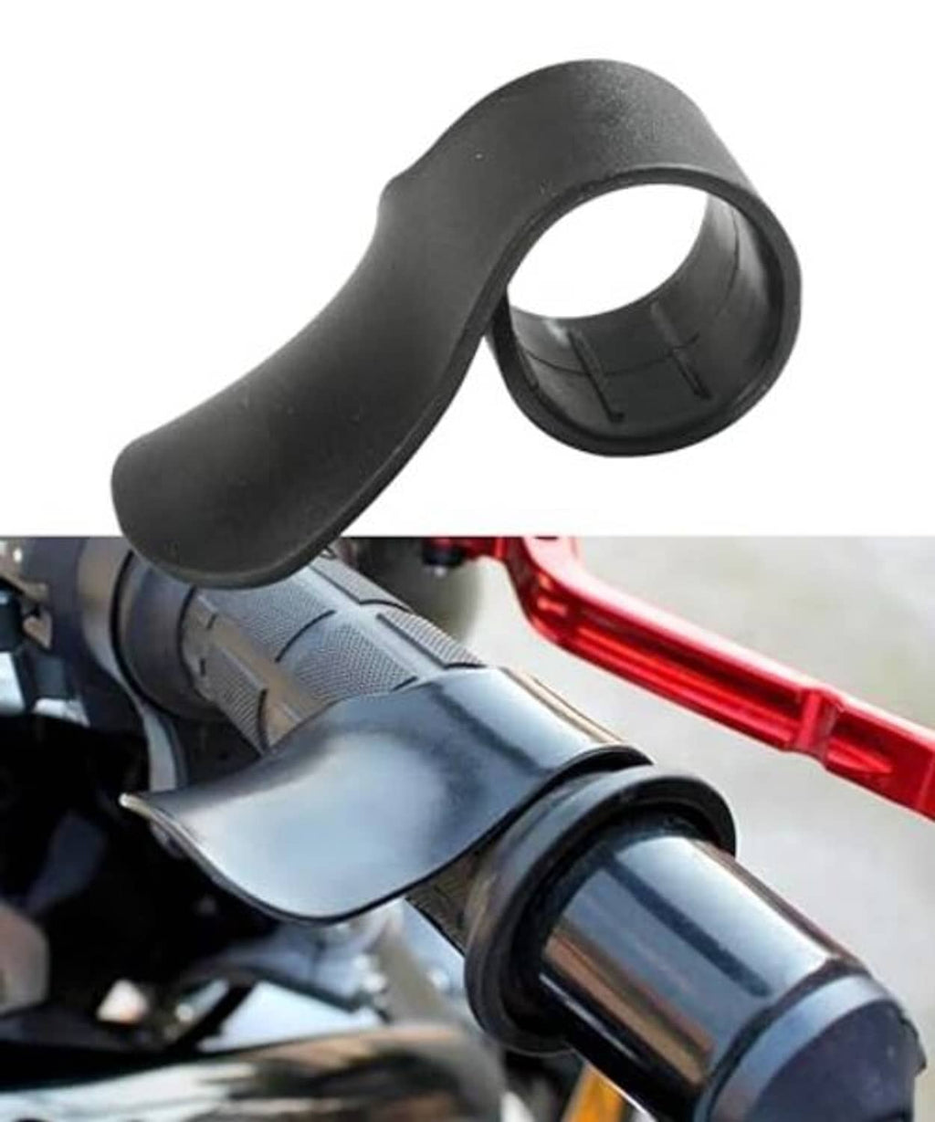 Black throttle assist sleeve with circular opening over motorcycle handlebar grip