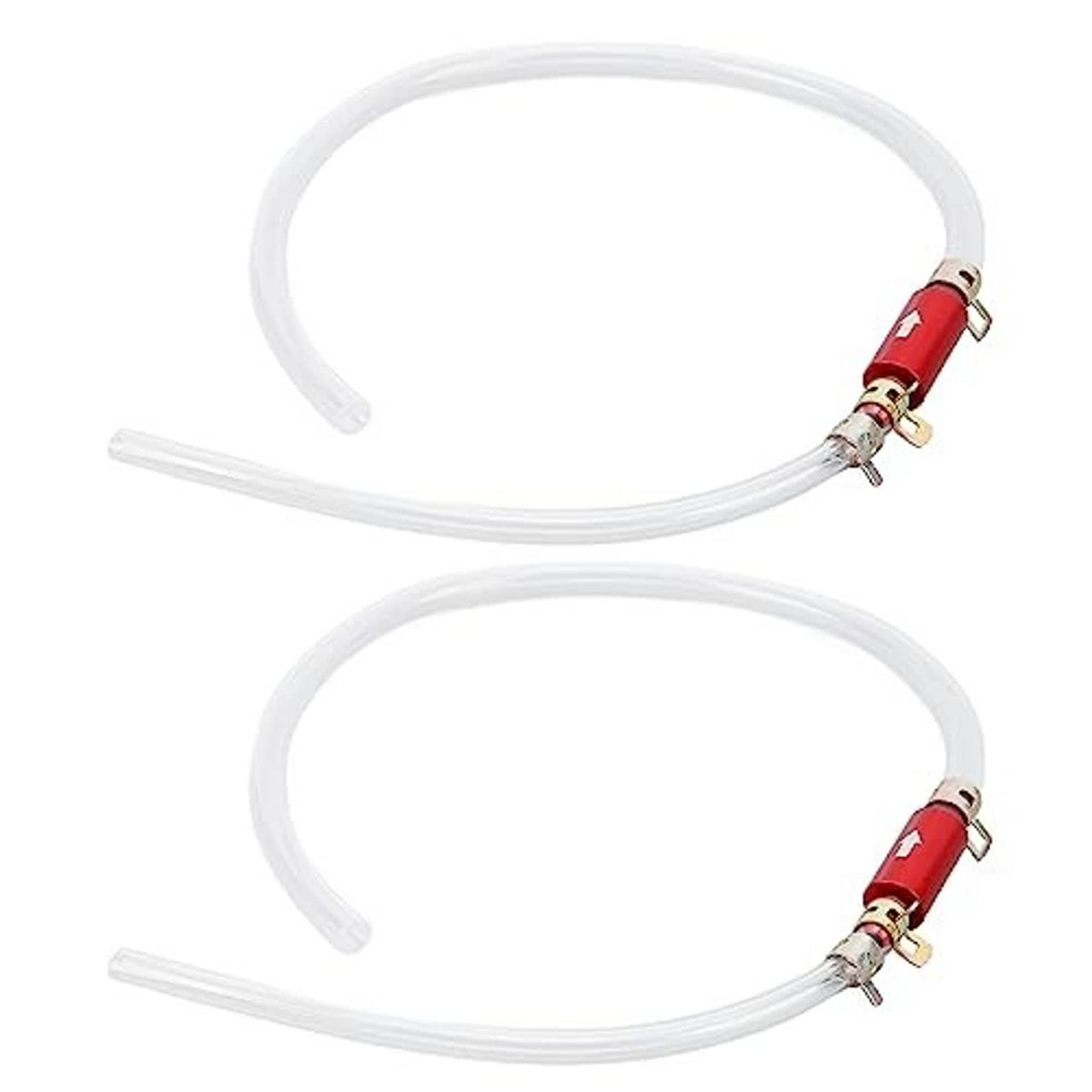 Brake bleeder hose set with clear PVC tubes and red one-way check valves