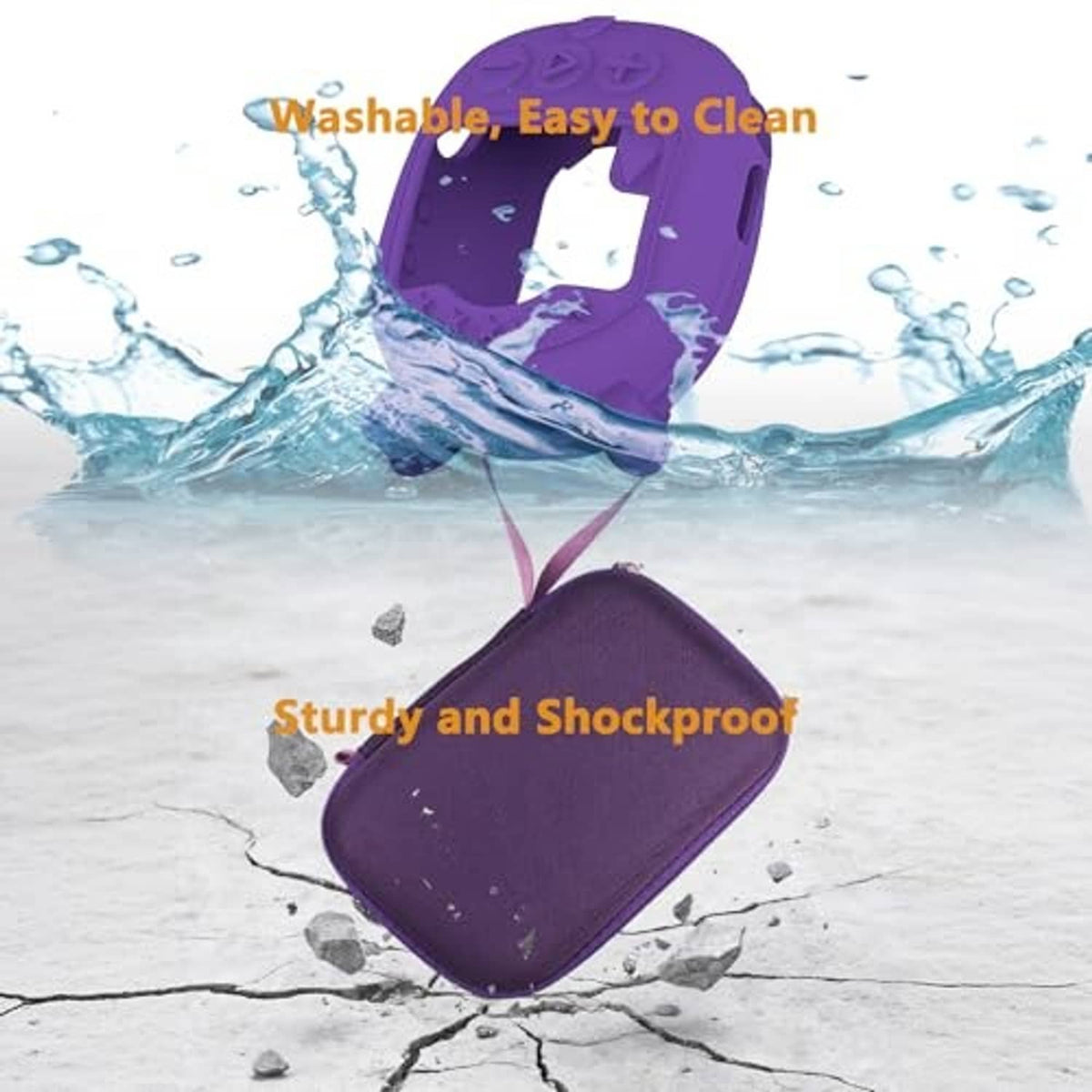 Purple square hard carrying case with zipper for shock and water protection