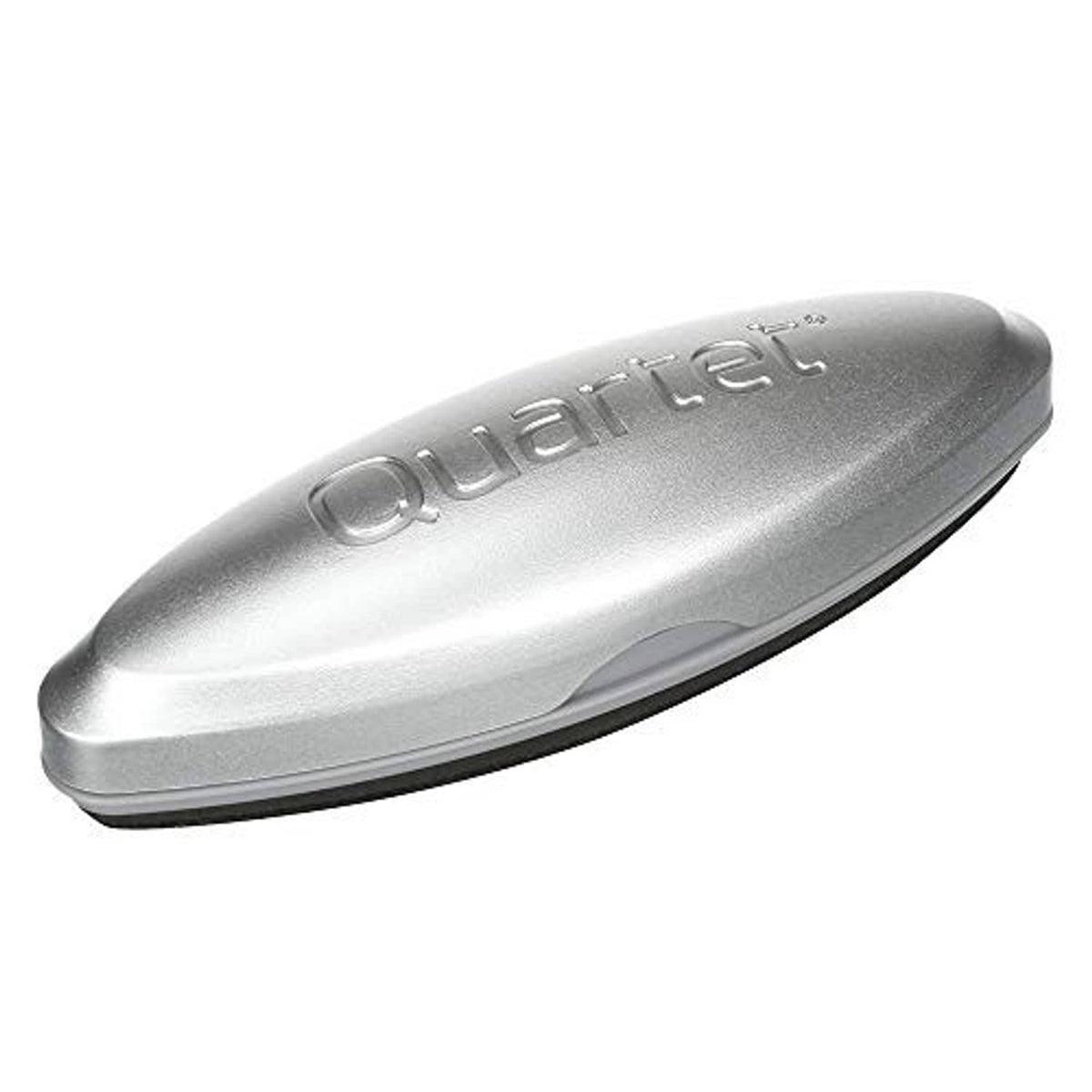 Magnetic dry erase eraser for whiteboards, silver-gray oval with logo edge