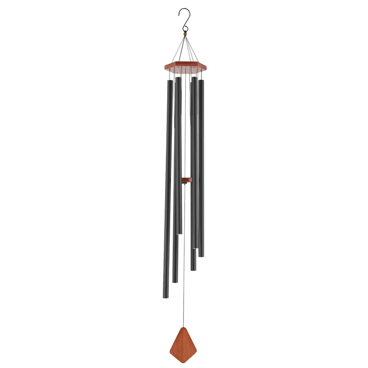 Two-tube wind chime with four hanging rods and a diamond tone piece