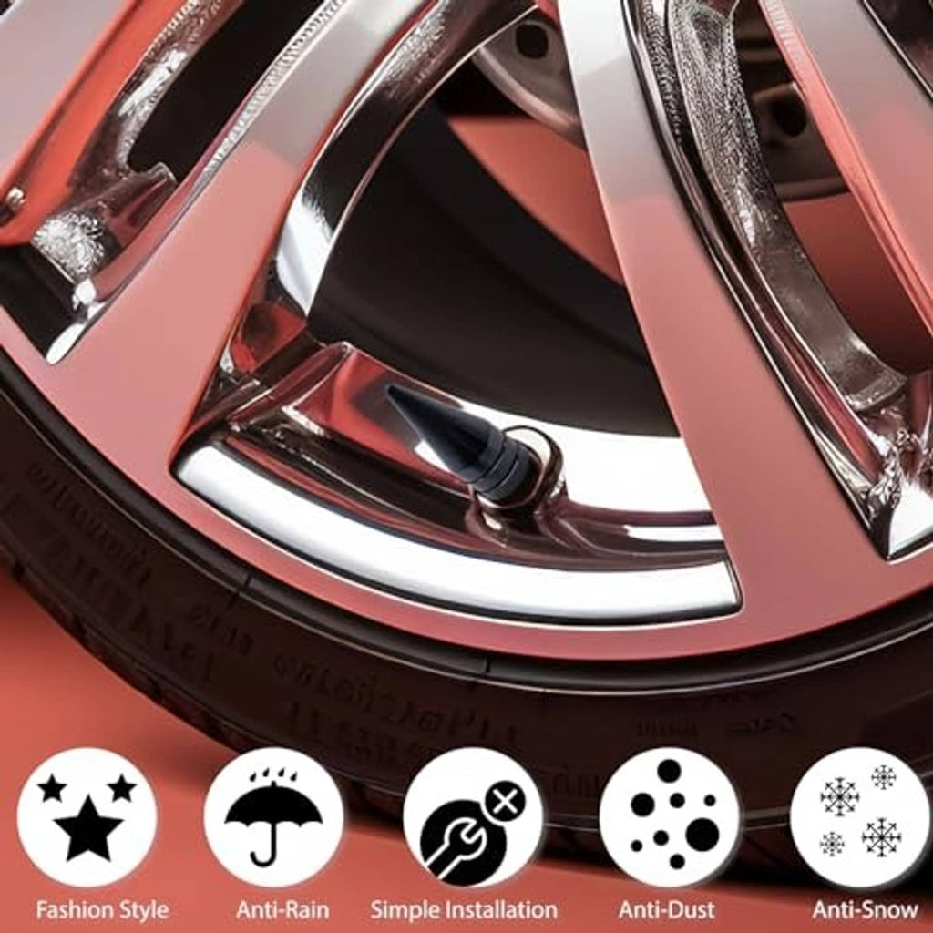 Black spiked tire valve stem cap set for wheel valve stems