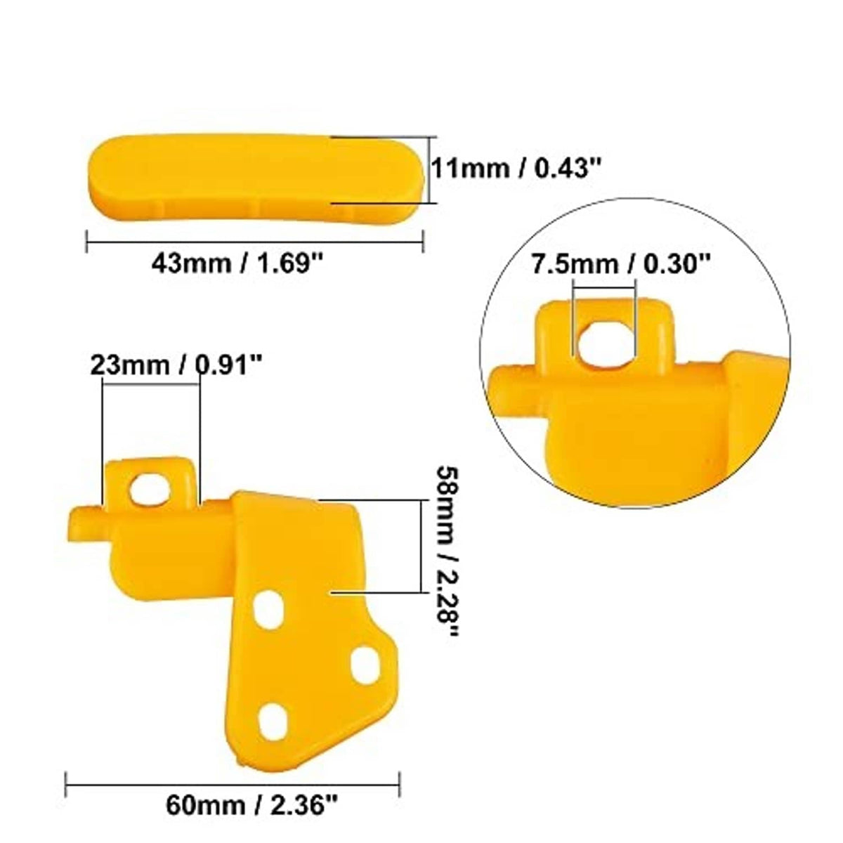 Orange plastic tire changer demount head insert with visible size dimensions