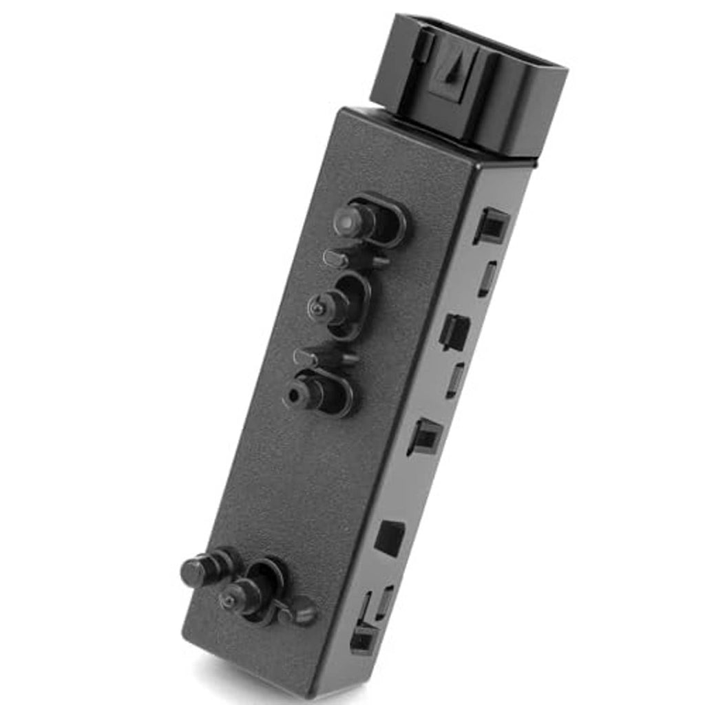 Power seat switch module side view with three button controls and multiple rectangular ports.