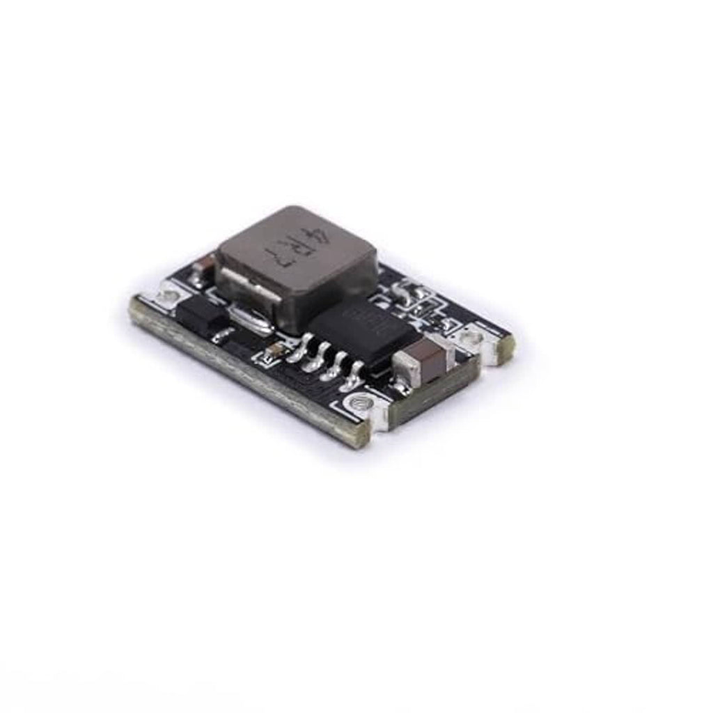 Mini DC-DC buck converter module, black PCB with large IC and pin components
