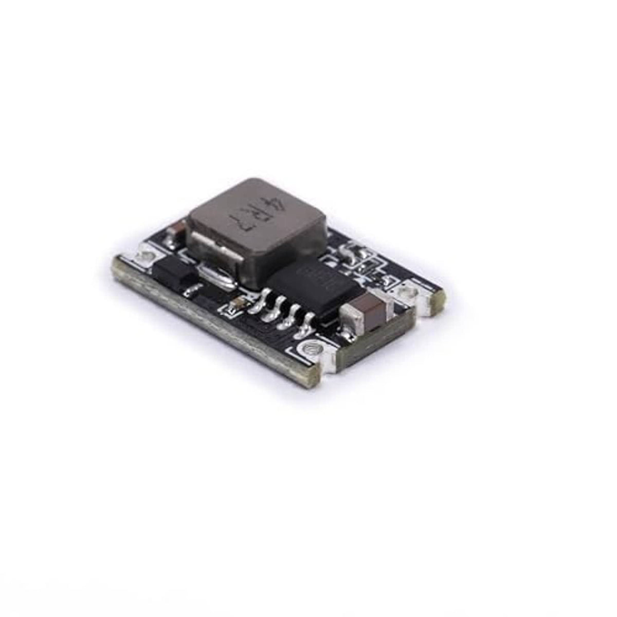 Mini DC-DC buck converter module, black PCB with large IC and pin components