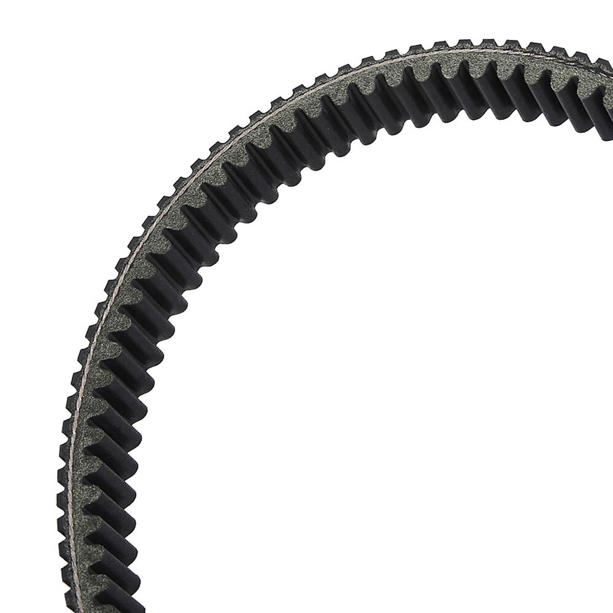 Close-up of black drive belt teeth along the ribbed edge