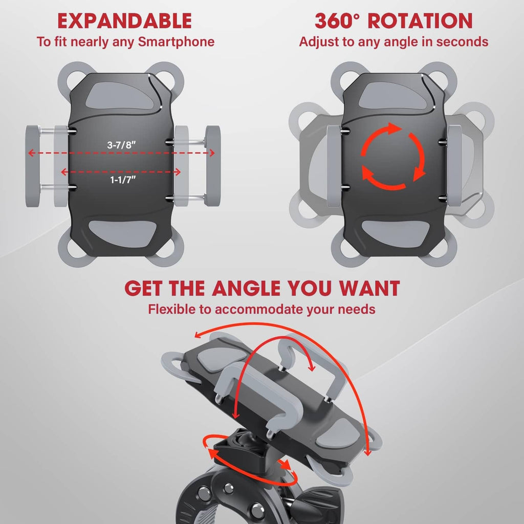 Expandable phone holder clamp with 360° rotation adjustment for any angle