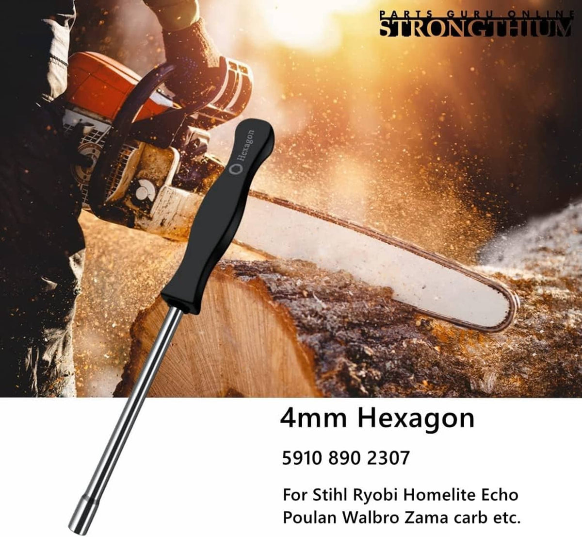 4mm hex carburetor adjusting tool with black grip and hanging cleaning brushes