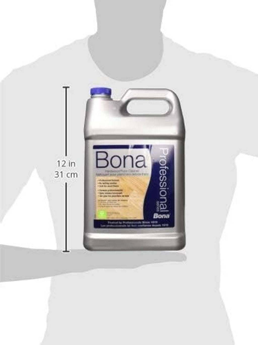 Hardwood floor cleaner refill jug with blue cap, Bona label; 12 in display