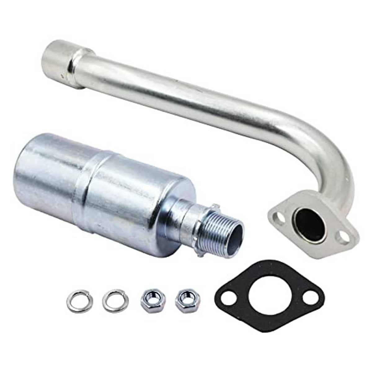 Rear exhaust muffler kit with chrome pipe, muffler can, flange, gasket, bolts