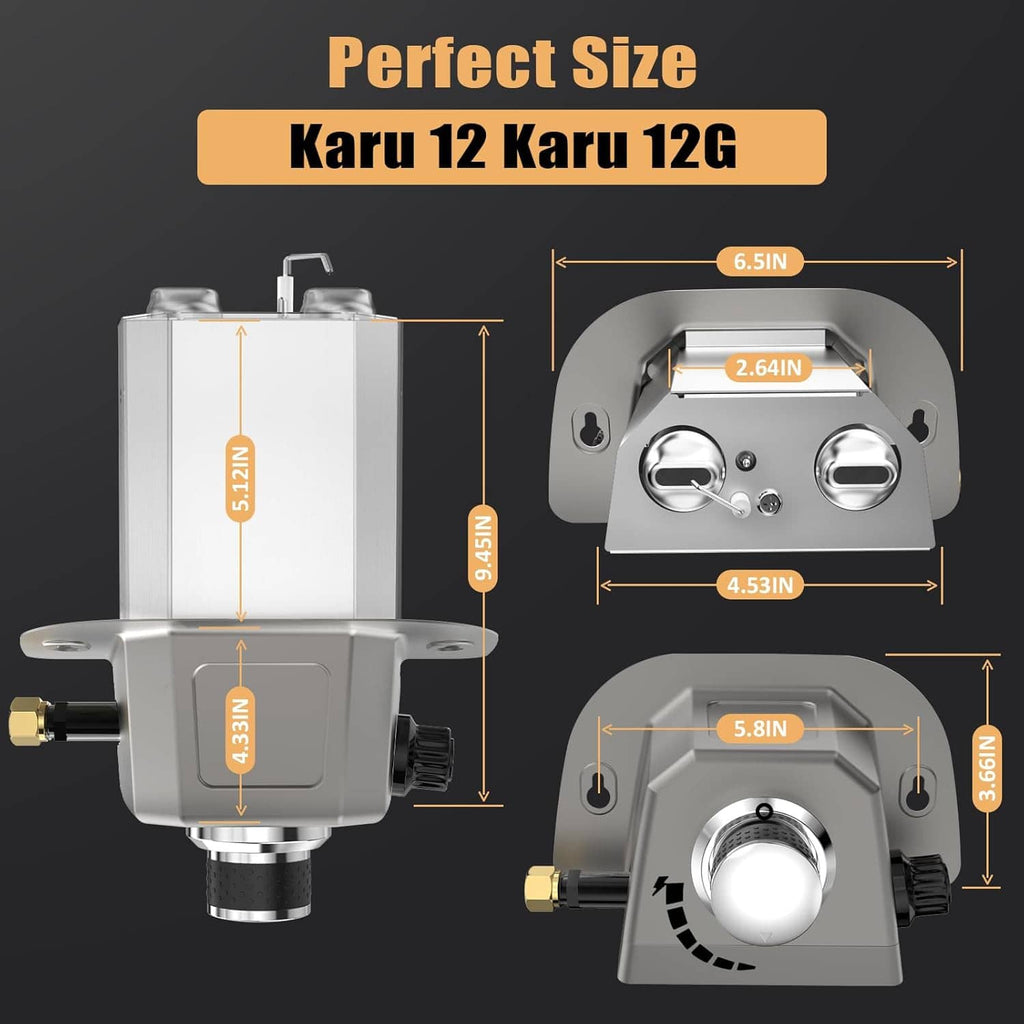 Gas burner attachment with size dimensions for Karu 12 and Karu 12G