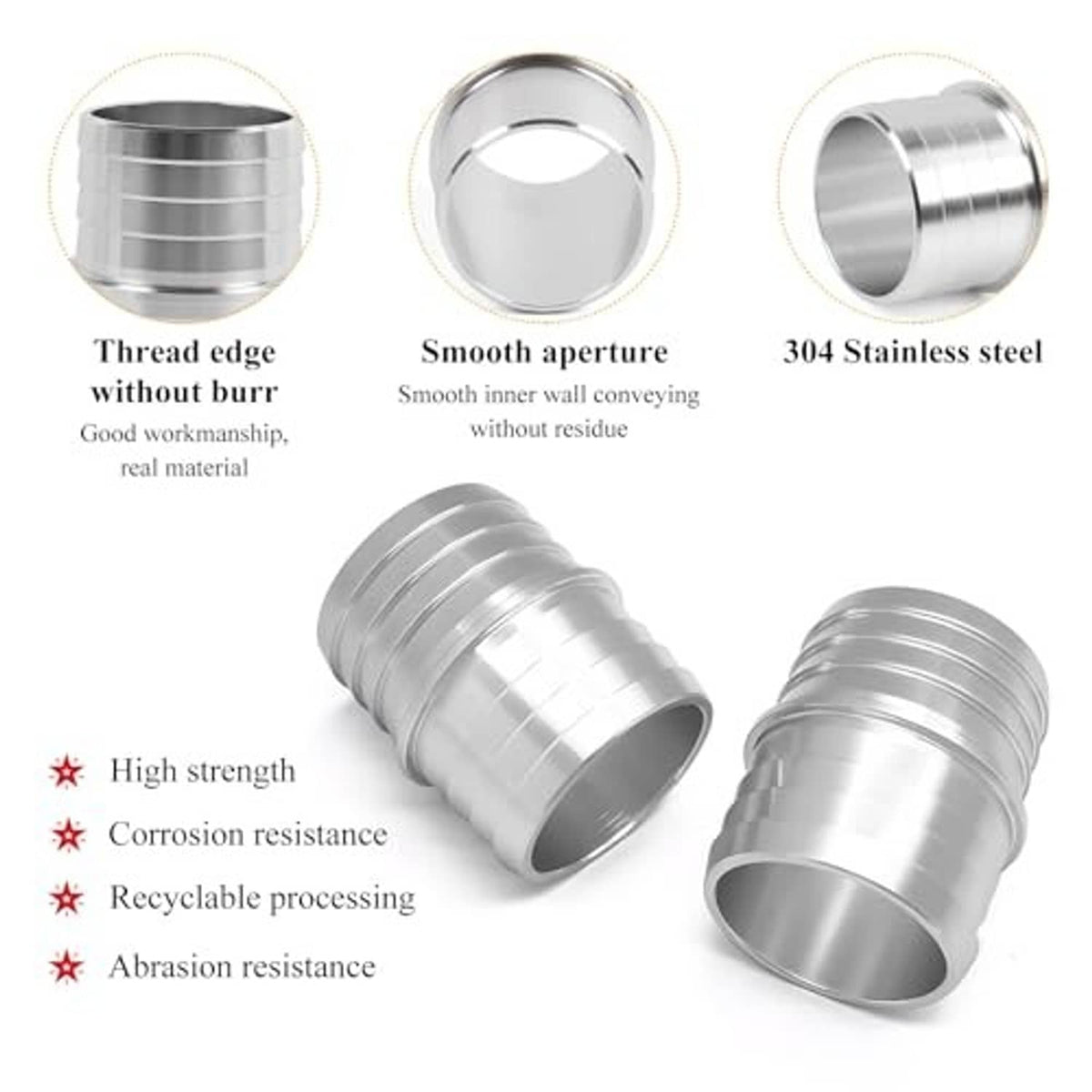 Silver aluminum radiator hose barb fittings set, ribbed ports and smooth aperture