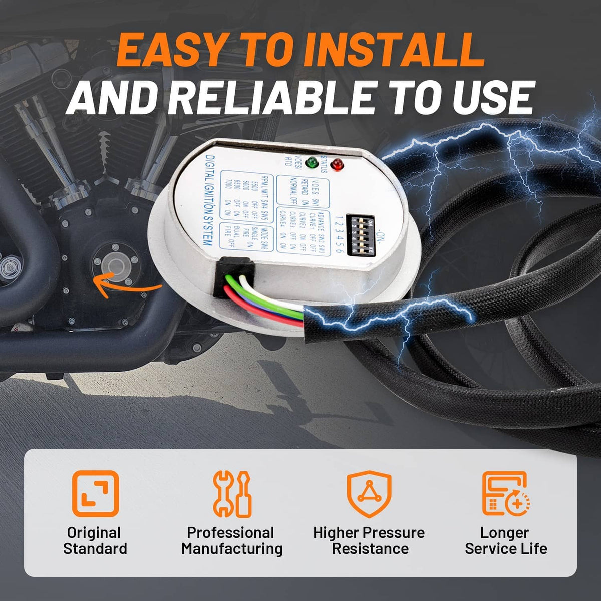 Ignition module control box connected to black wiring harness for setup