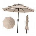 Beige 3-tier patio market umbrella with vented canopy and center pole