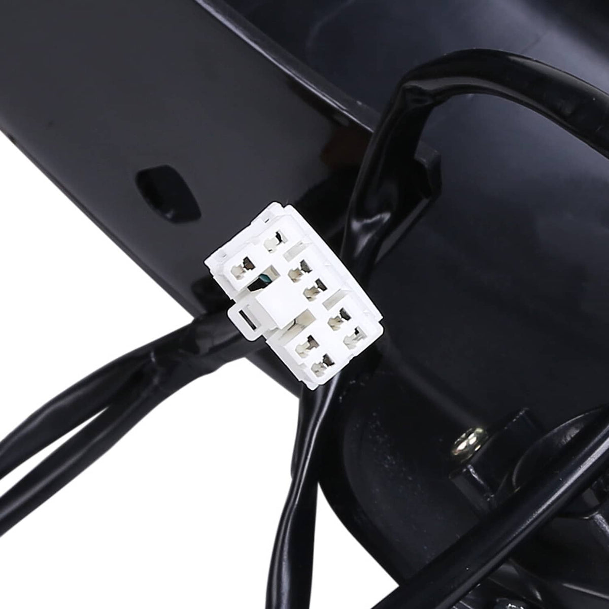 Black fender wiring harness with white multi-pin electrical connector