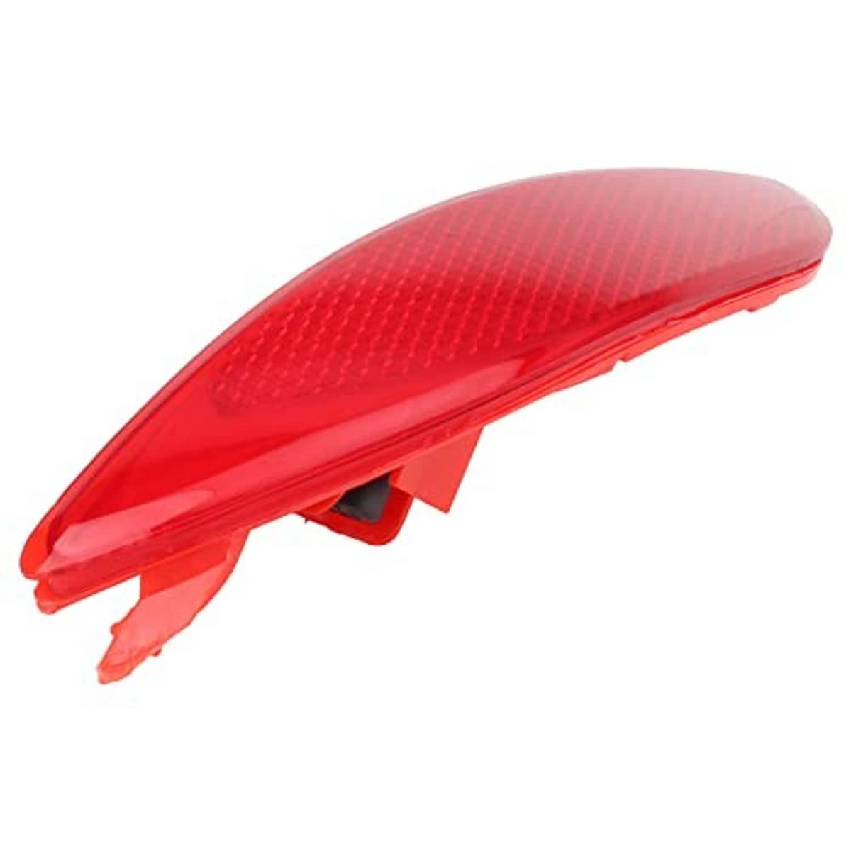 Red rear bumper reflector trim lens with clips and underside mounting detail