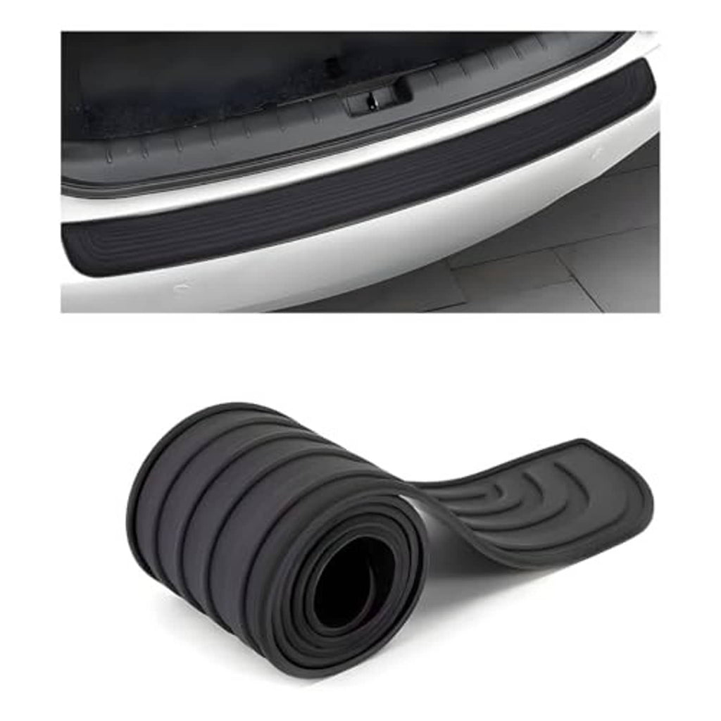 Rolled black anti-scratch rear bumper protector guard with raised grip texture.