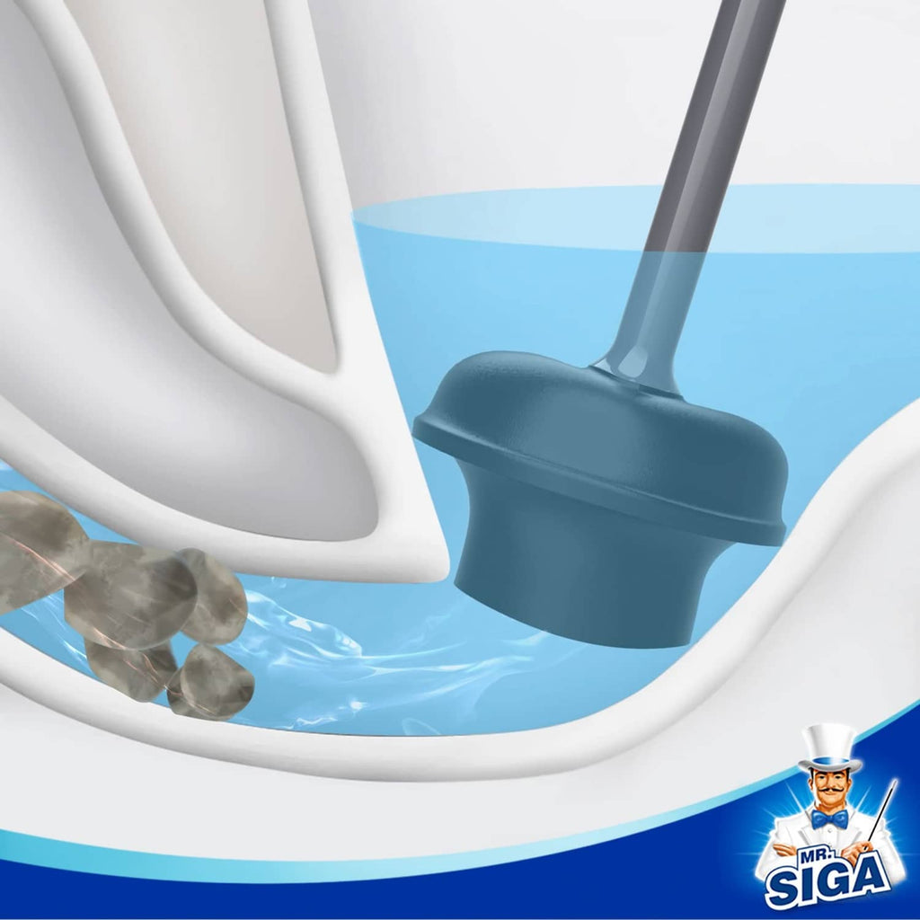 Gray plunger head with blue seal for toilet drains
