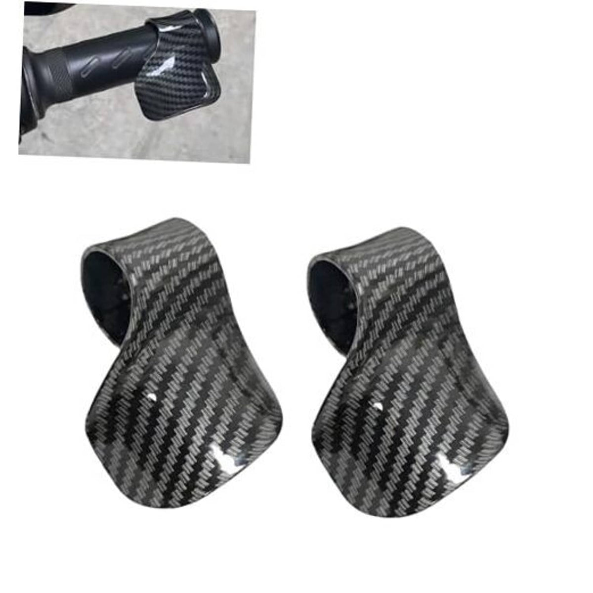 Pair of carbon fiber throttle clips, open-end black sleeves with anti-slip grip