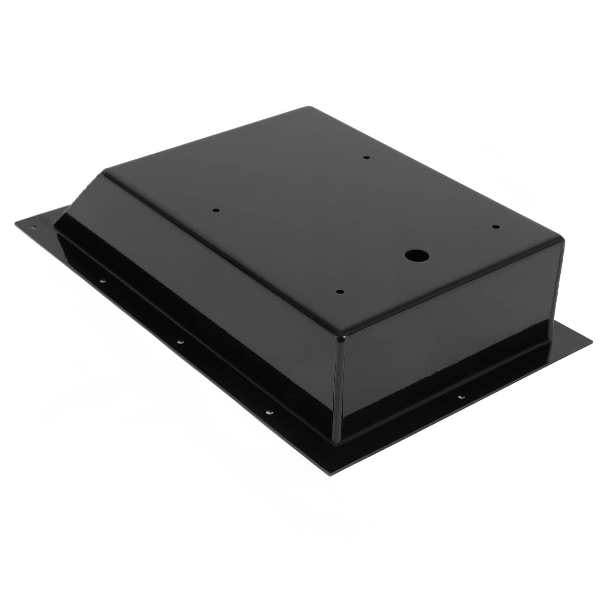 Recessed trolling motor foot pedal pan with flat black top plate and mounting holes.